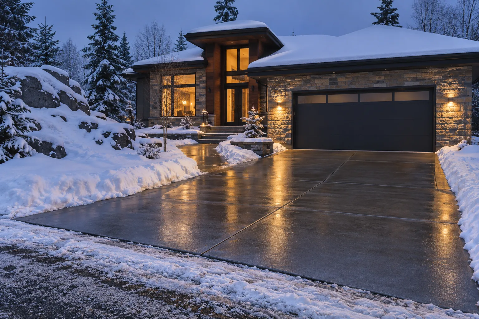Heated concrete driveway melting snow at a Sudbury-area home